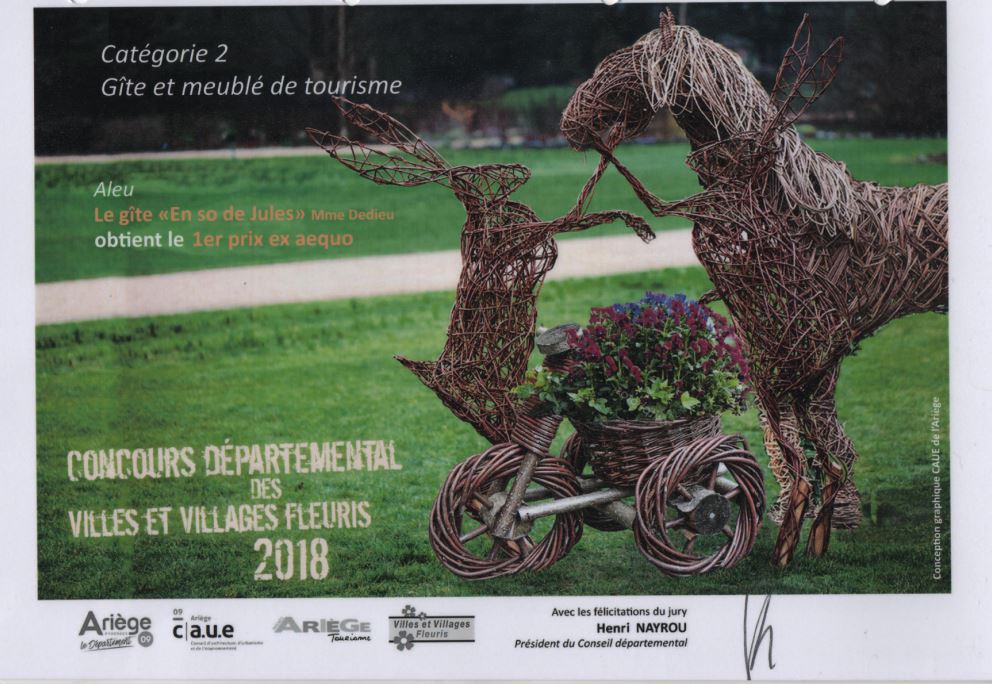 Gîte Enso de Jules, Aleu, primé au concours de fleurissement 2018